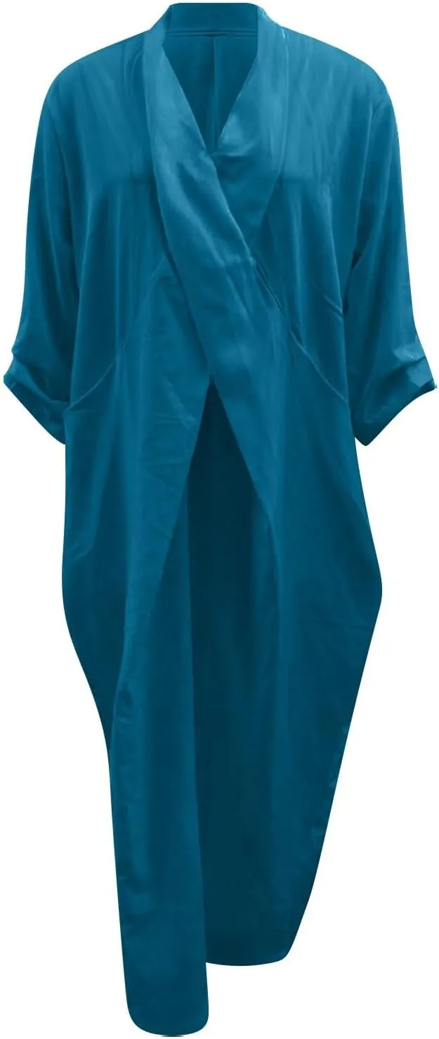 Boho Maxi Dress with Pockets Cozy Cotton Linen V Neck Slit Skirt Casual Loose Dress for Women Rose