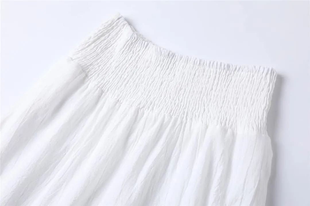ERFMFKL Summer Women's Short Lining Ruffle Beach Skirt Loose Tight Waist Long Skirt