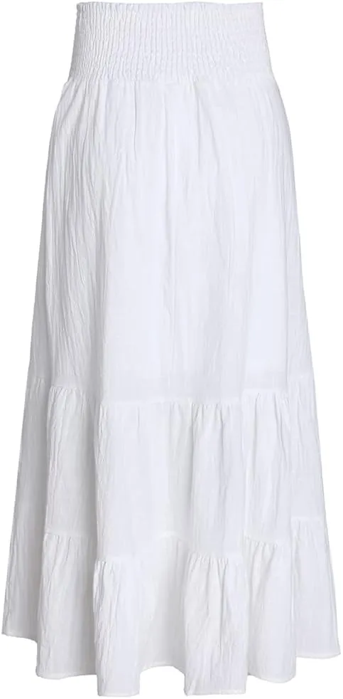 ERFMFKL Summer Women's Short Lining Ruffle Beach Skirt Loose Tight Waist Long Skirt