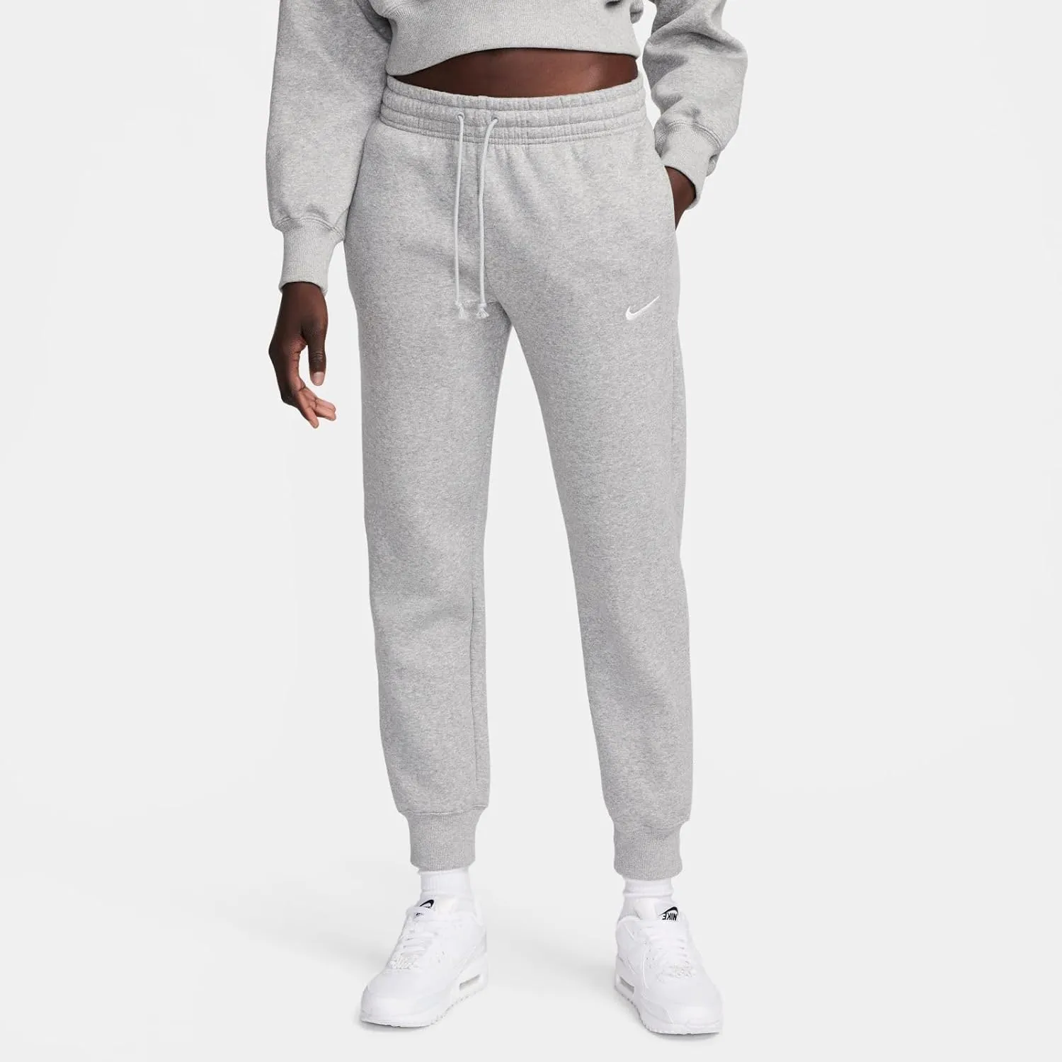 Nike Sportswear Phoenix Fleece Women's Mid-Rise Sweatpants (FZ7626-063, Dark Grey Heather/Sail)