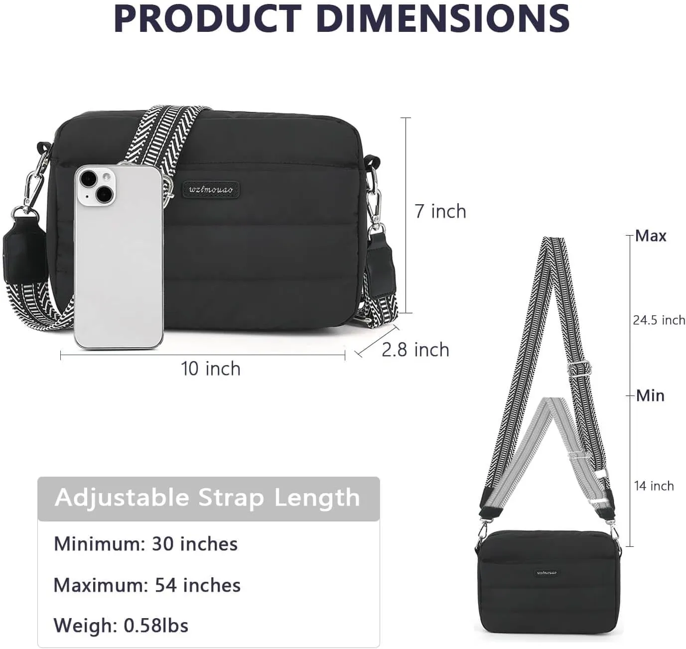 Puffer Crossbody Bags for Women, Lightweight Quilted Puffer Shoulder Bag, Cross Body Purse with Guitar Wide Strap Fit