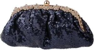 Small Handbag with Sequins for WomenLuxury Wedding Dress Dinner Bag with ChainLadies Sequin Clutch Evening Bag (Color : Blue)