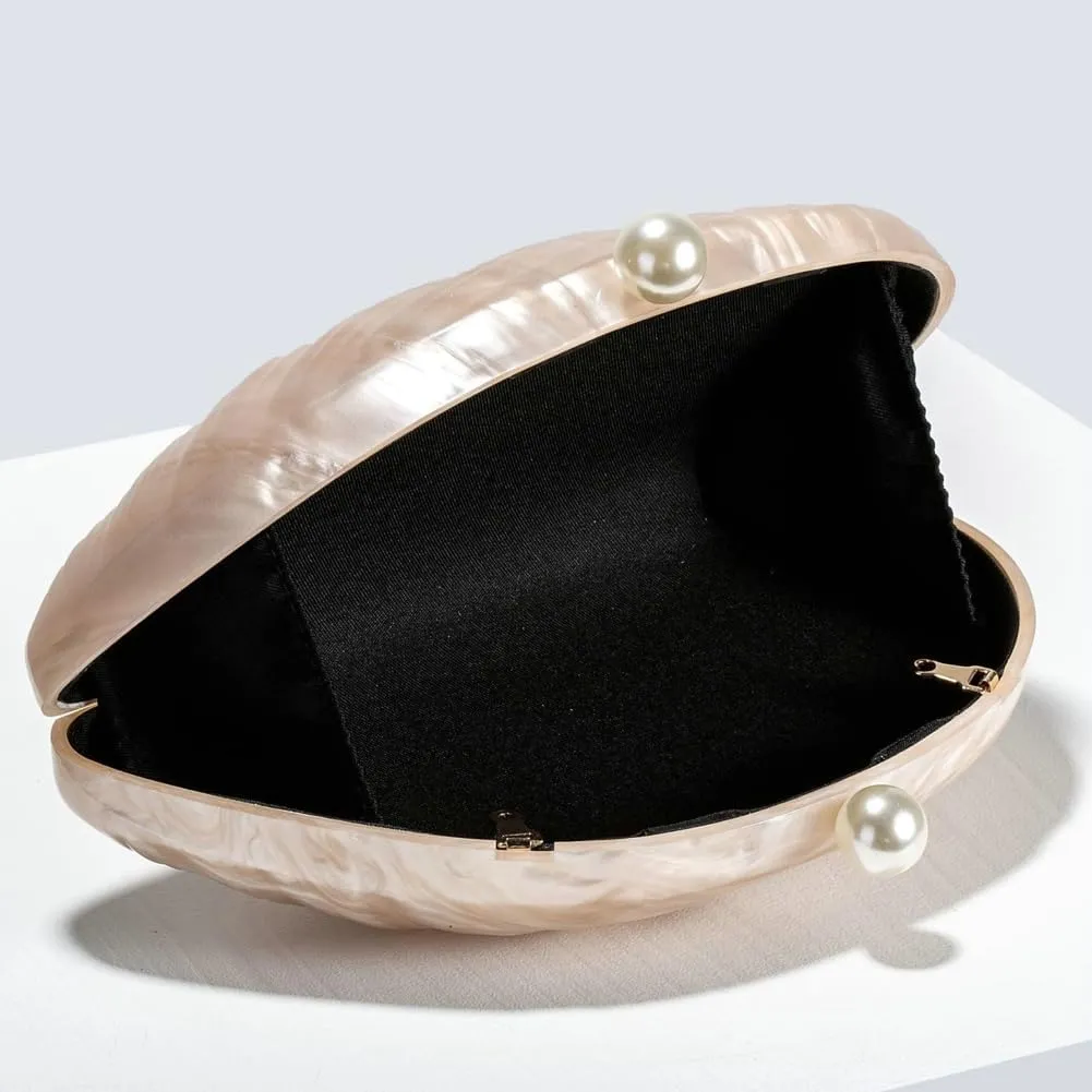 Trendy Marble Clutch Evening Purse for Women Premium Acrylic Material Handbag for Wedding Party Prom Shell Shaped Bag