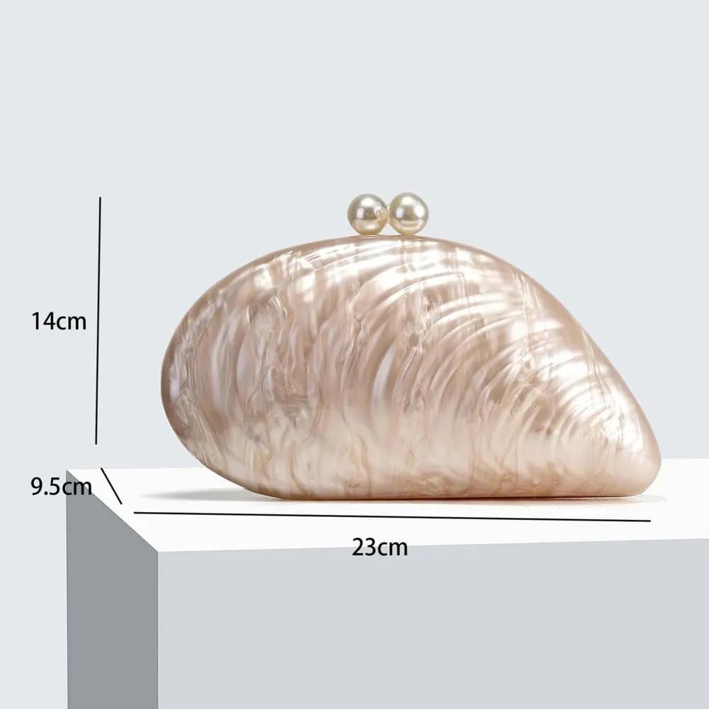 Trendy Marble Clutch Evening Purse for Women Premium Acrylic Material Handbag for Wedding Party Prom Shell Shaped Bag