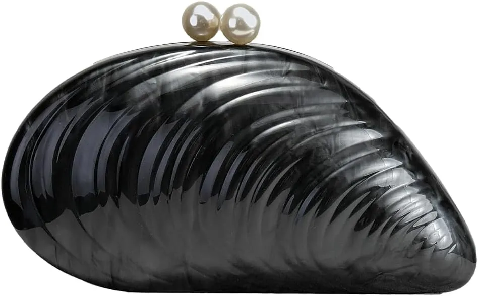 Trendy Marble Clutch Evening Purse for Women Premium Acrylic Material Handbag for Wedding Party Prom Shell Shaped Bag