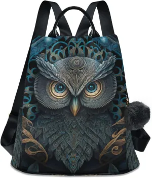 Women Fashion Backpack - Tribal Blue Owl, Anti Theft Casual Daypack Shoulder Bag Purse for Travel Work 15 inches