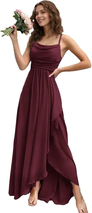Women's Long Bridesmaid Dresses 2025 with Slit Spaghetti Straps Formal Party Gowns A Line Formal Dress