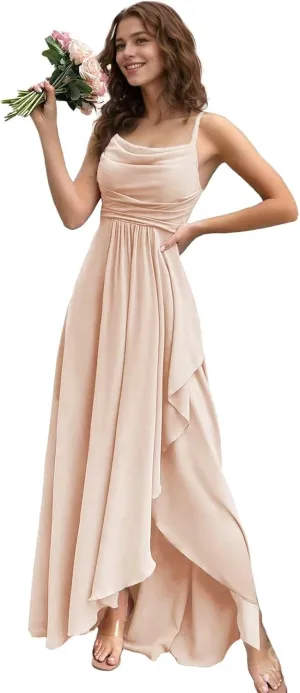 Women's Long Bridesmaid Dresses 2025 with Slit Spaghetti Straps Formal Party Gowns A Line Formal Dress